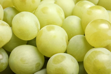 Photo of Bunch of green fresh ripe juicy grapes as background. Closeup view