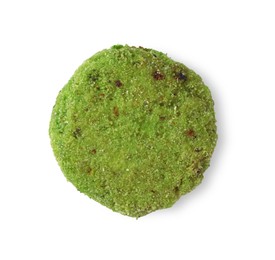 Green tasty vegan cutlet isolated on white, top view