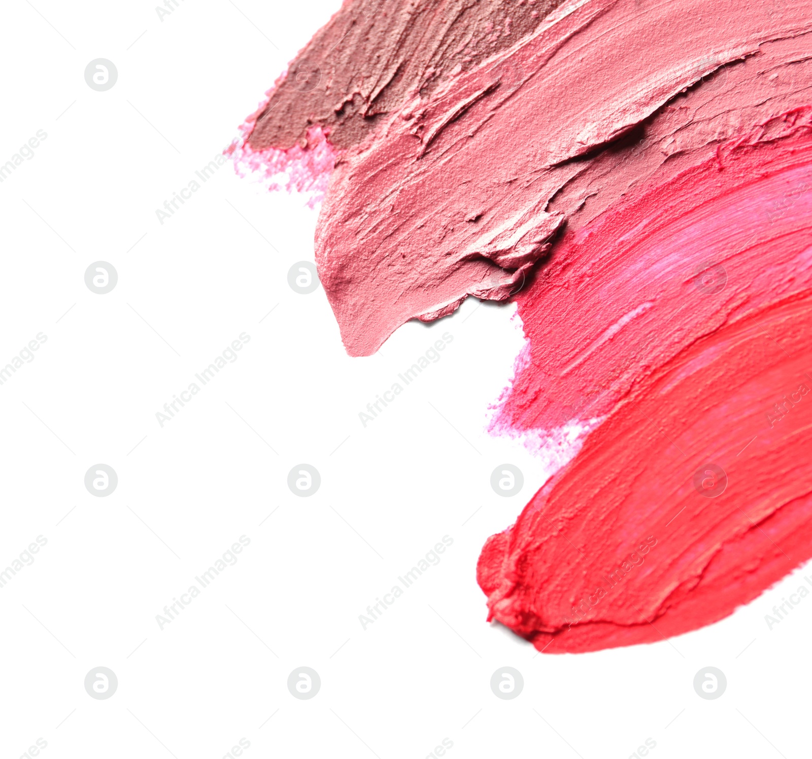 Photo of Lipstick smears isolated on white. Space for text