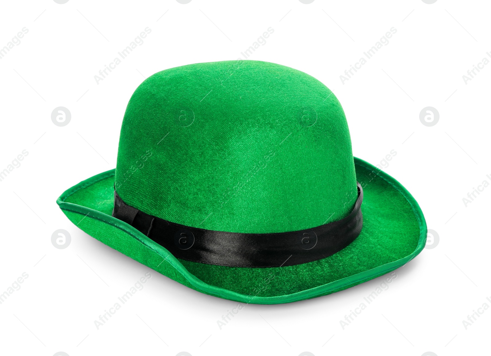 Photo of Green leprechaun hat isolated on white. Saint Patrick's Day accessory