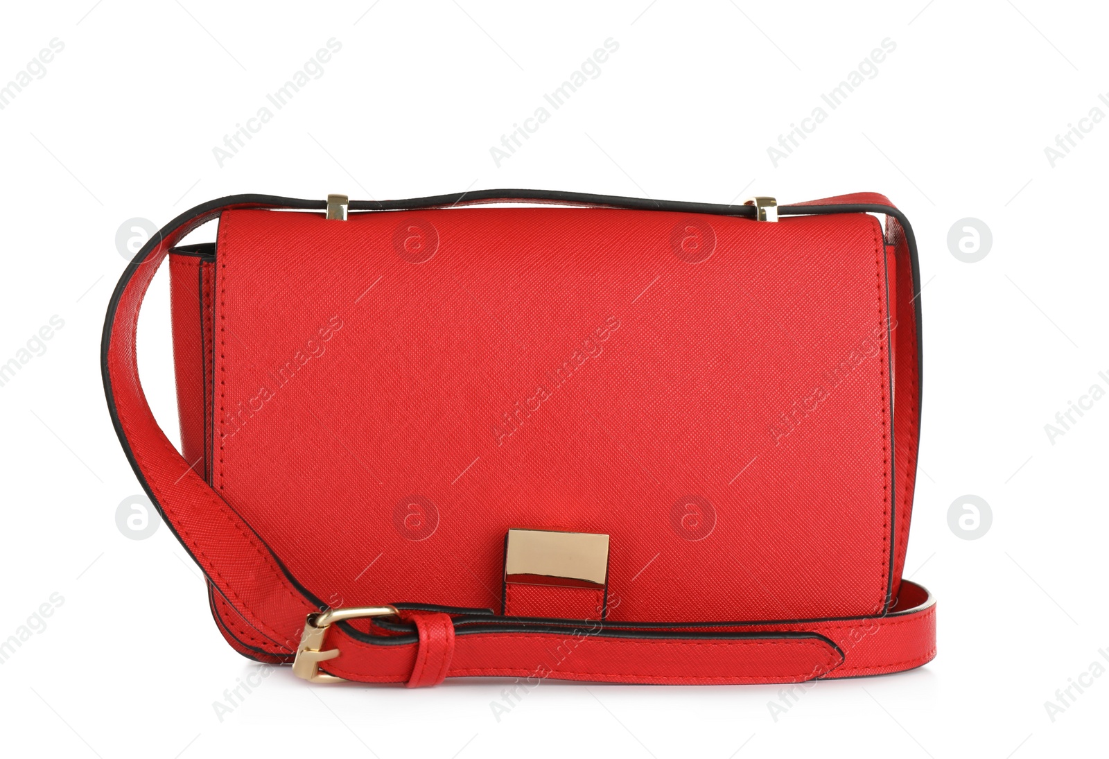 Photo of Red women's leather flap bag isolated on white