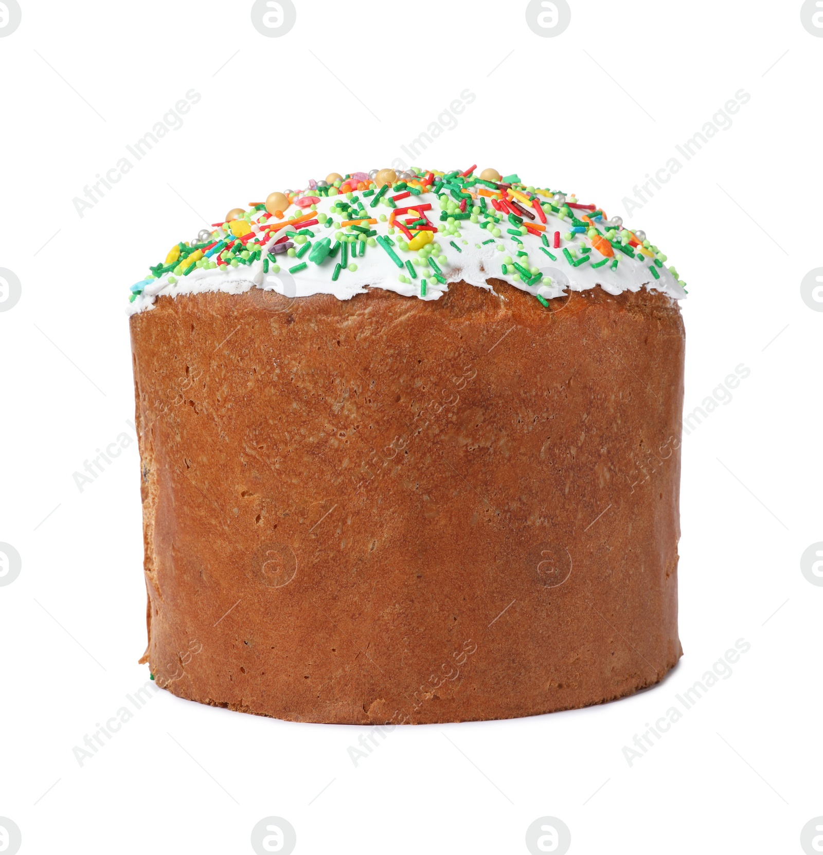 Photo of Traditional Easter cake with sprinkles isolated on white