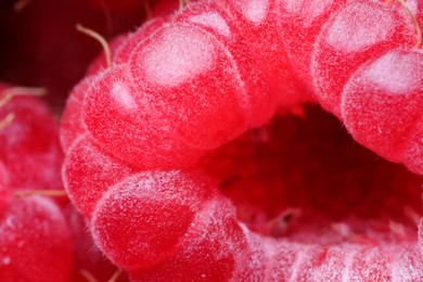 Photo of Texture of fresh ripe raspberry, macro view