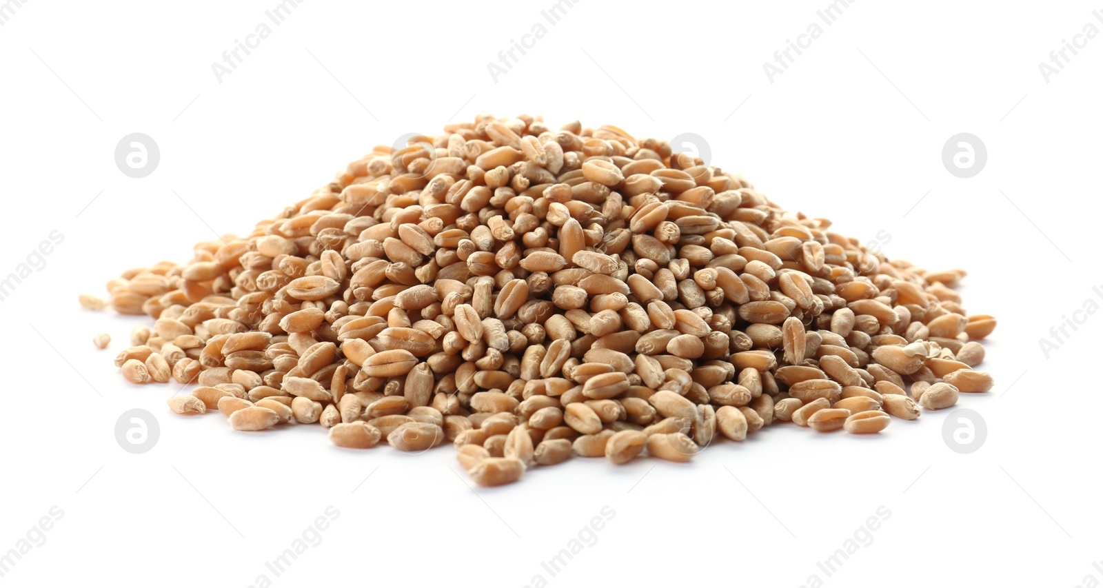 Photo of Raw wheat on white background. Healthy grains and cereals