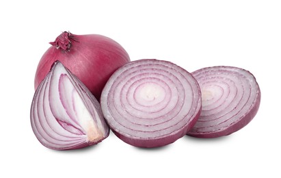 Ripe fresh red onions isolated on white