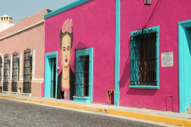 Photo of San Pedro Garza Garcia, Mexico - September 25, 2022: Frida Kahlo painted on building