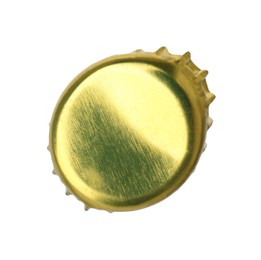 Photo of One golden beer bottle cap isolated on white