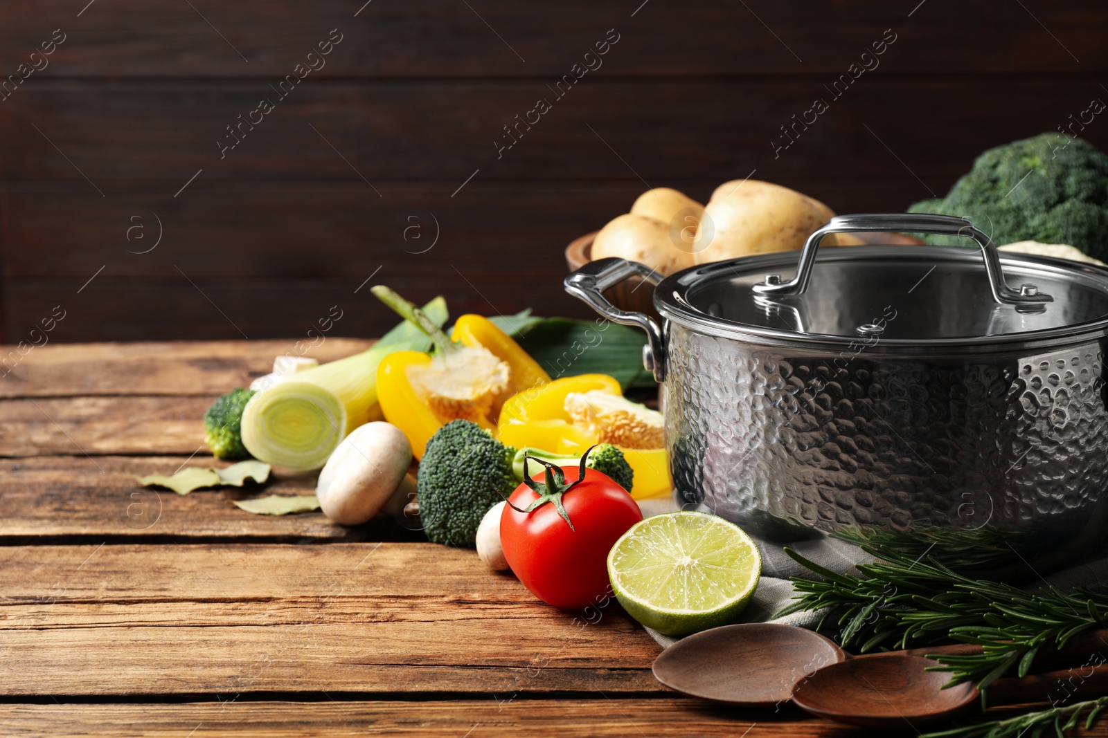 Photo of Fresh products on wooden table. Healthy cooking