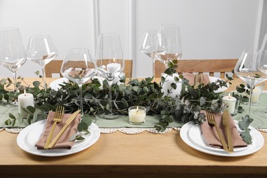 Stylish elegant table setting for festive dinner indoors