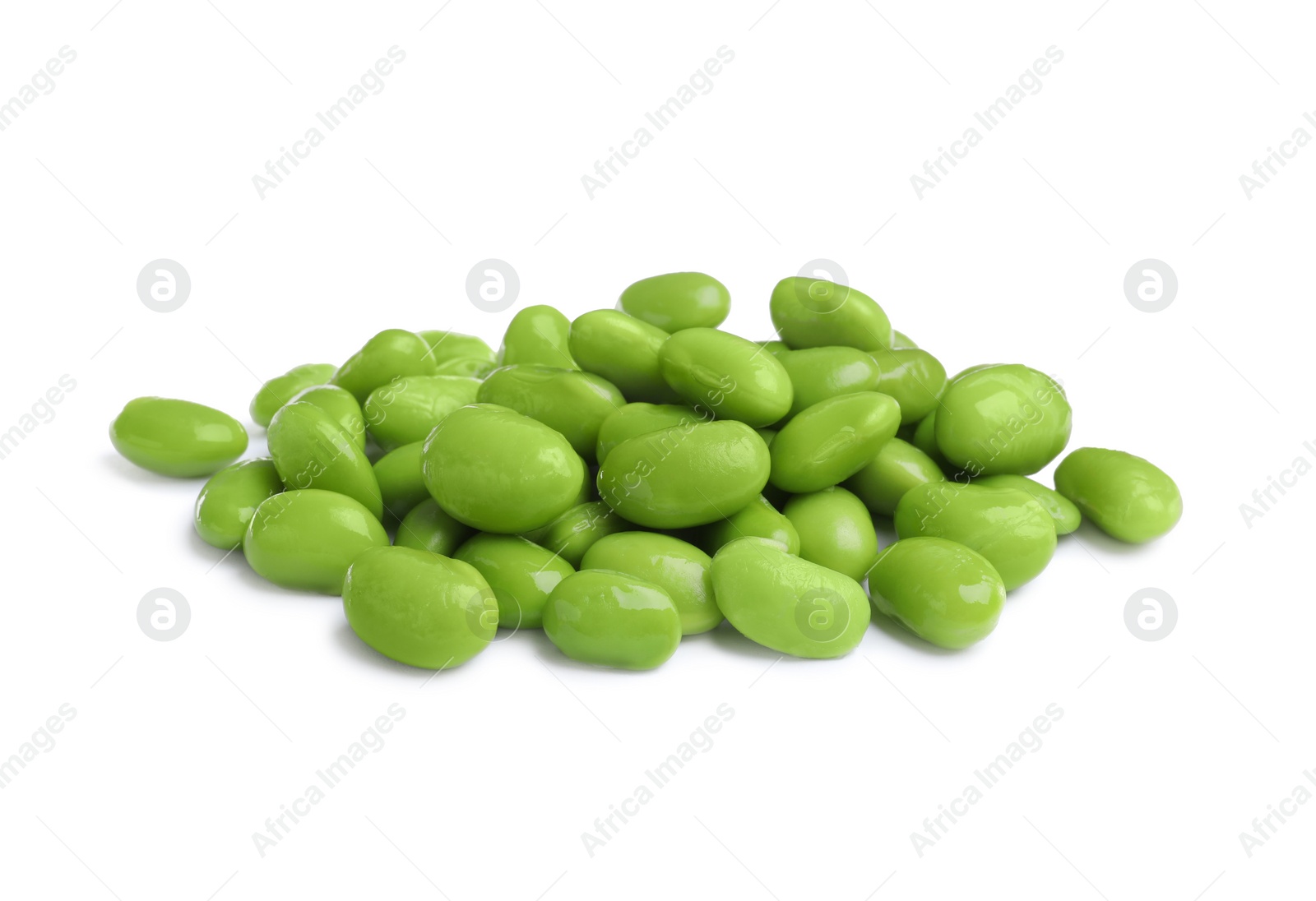 Photo of Pile of fresh edamame soybeans on white background