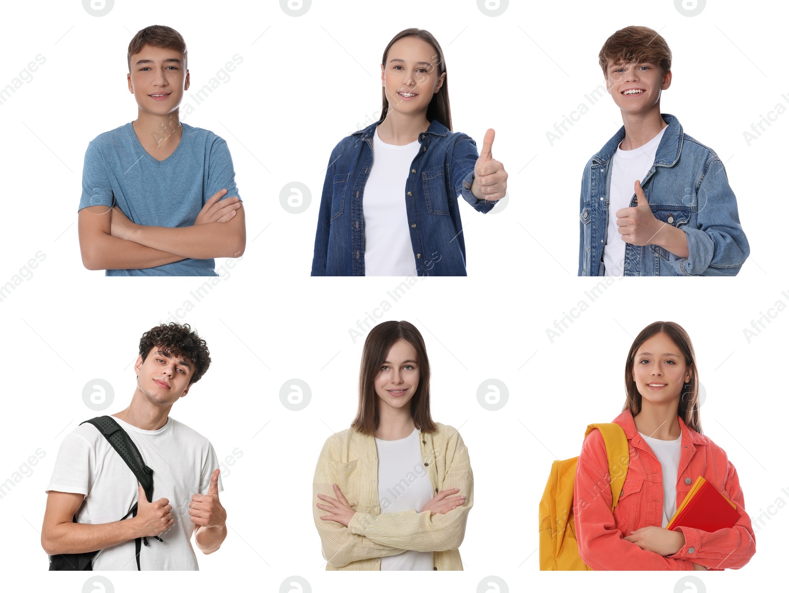 Image of Collage with photos of teenagers on white background