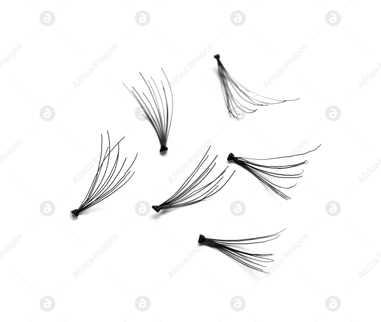 Photo of Beautiful black false eyelashes on white background