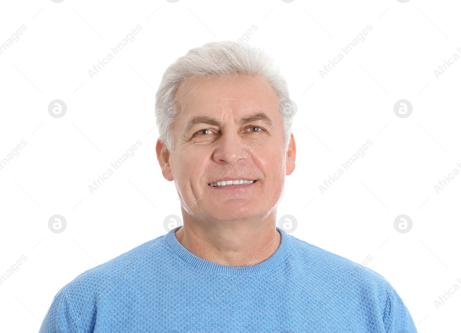 Photo of Portrait of handsome mature man on white background