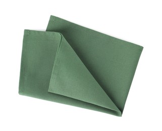 Photo of New clean green cloth napkin isolated on white, top view