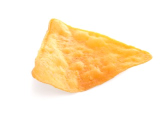 Photo of One tasty tortilla chip (nacho) on white background