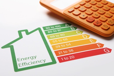 Photo of Energy efficiency rating chart and calculator, closeup