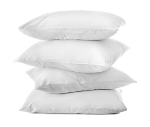 Clean soft bed pillows on white background