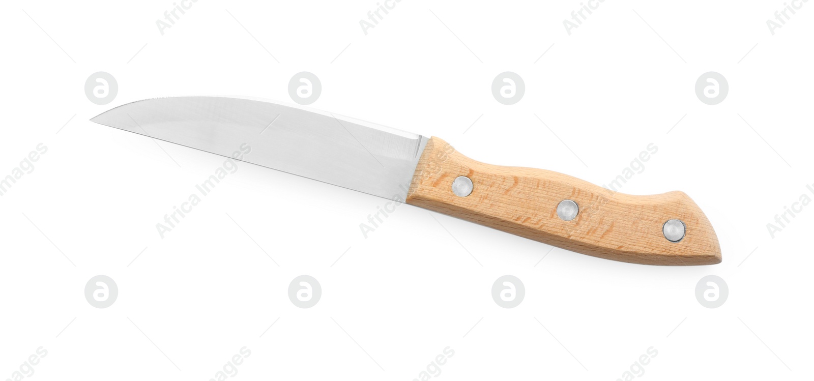 Photo of One sharp knife isolated on white, top view