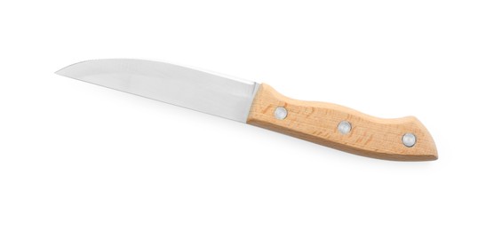 Photo of One sharp knife isolated on white, top view