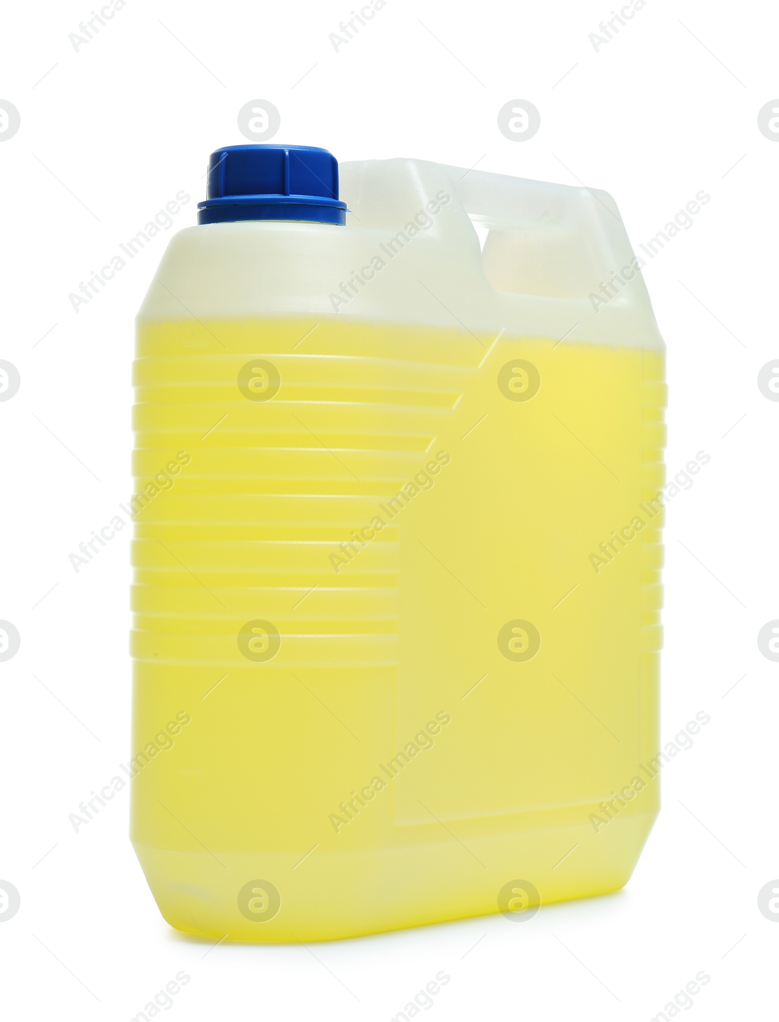 Photo of Plastic canister with liquid for car on white background