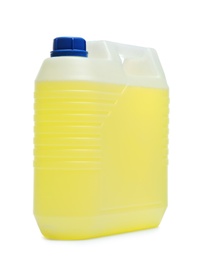 Plastic canister with liquid for car on white background