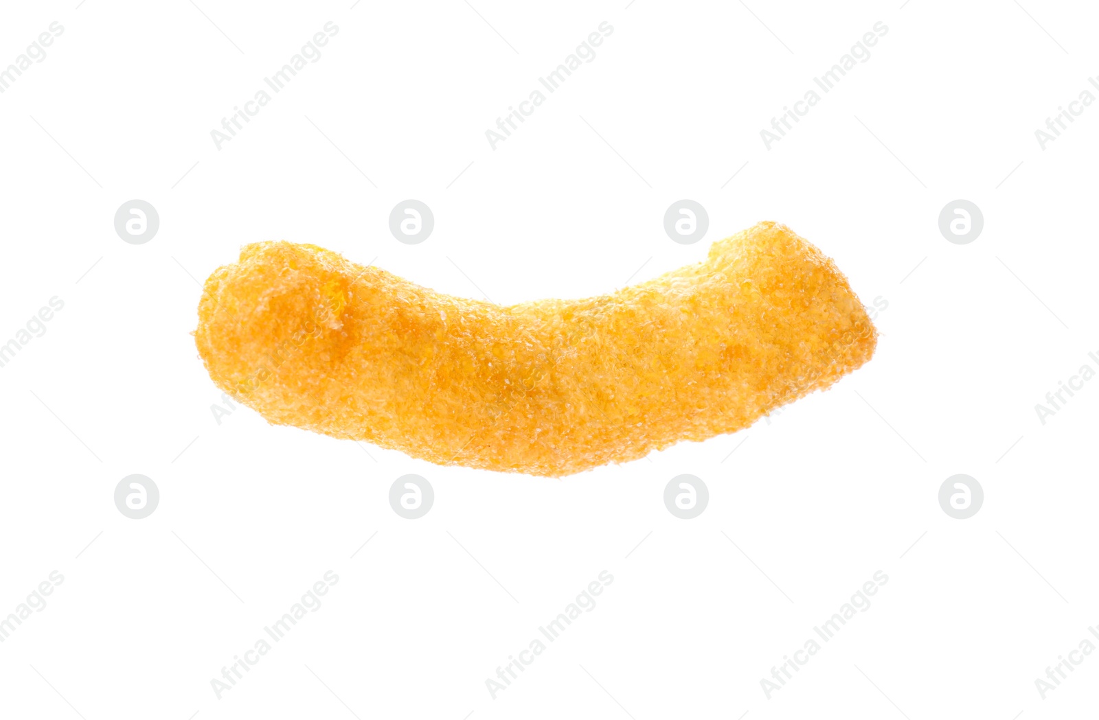 Photo of One tasty cheesy corn puff isolated on white