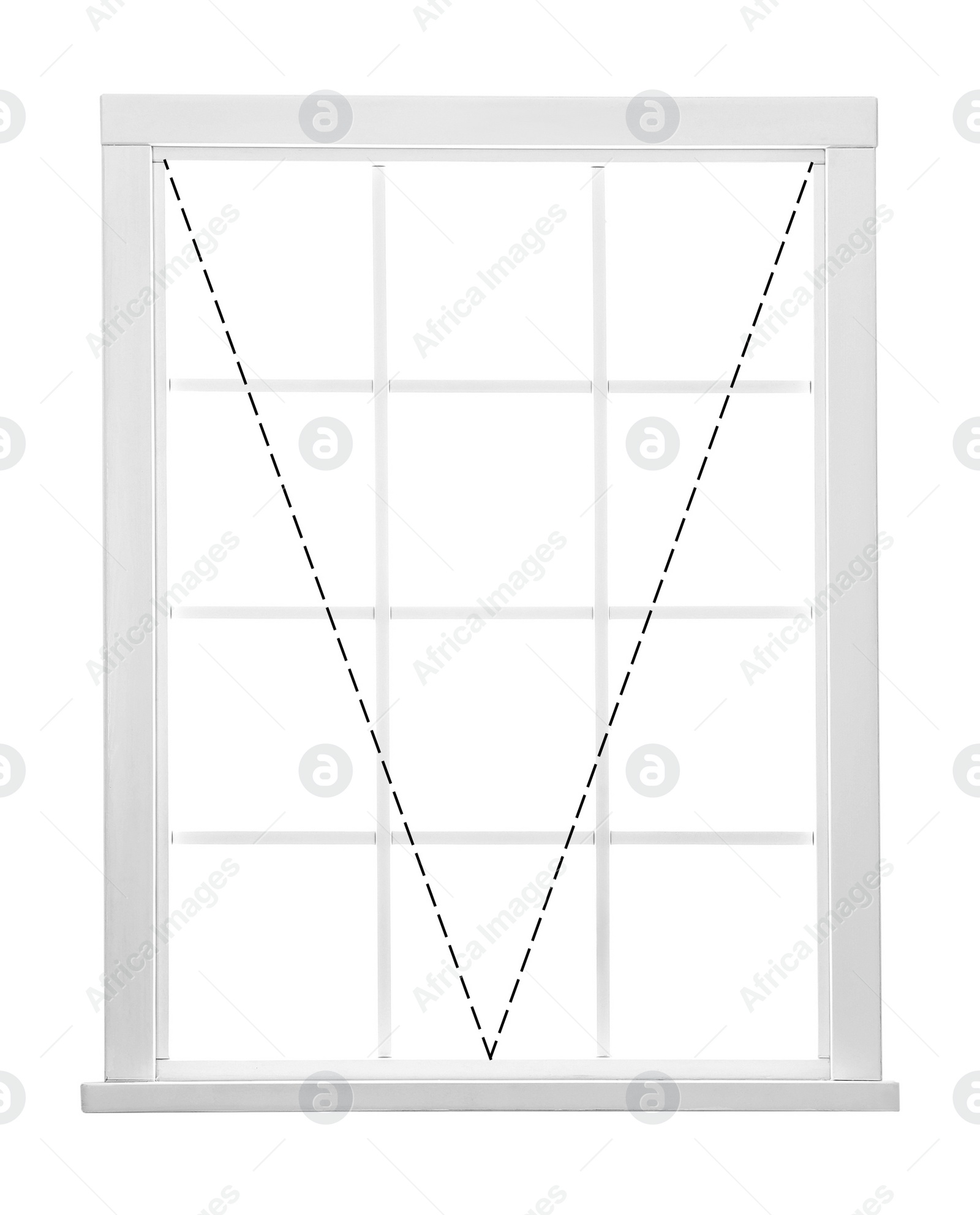 Image of Modern awning window with opening type lines on white background