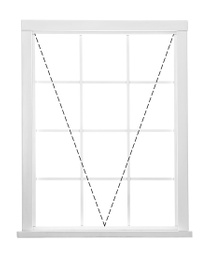 Image of Modern awning window with opening type lines on white background