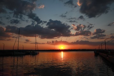 Picturesque view of beautiful sunset on riverside