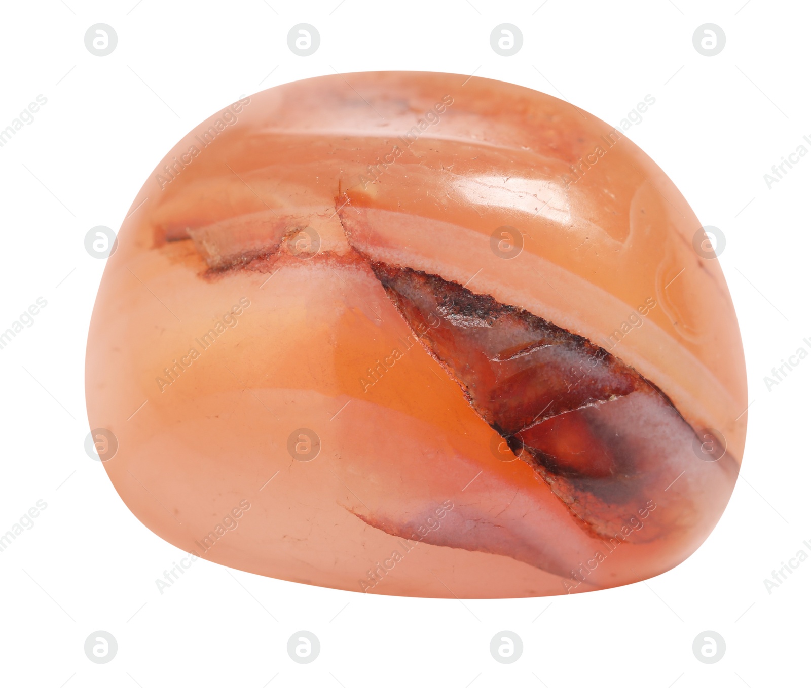 Photo of Beautiful red carnelian agate gemstone on white background