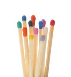 Photo of Matches with colorful heads on white background