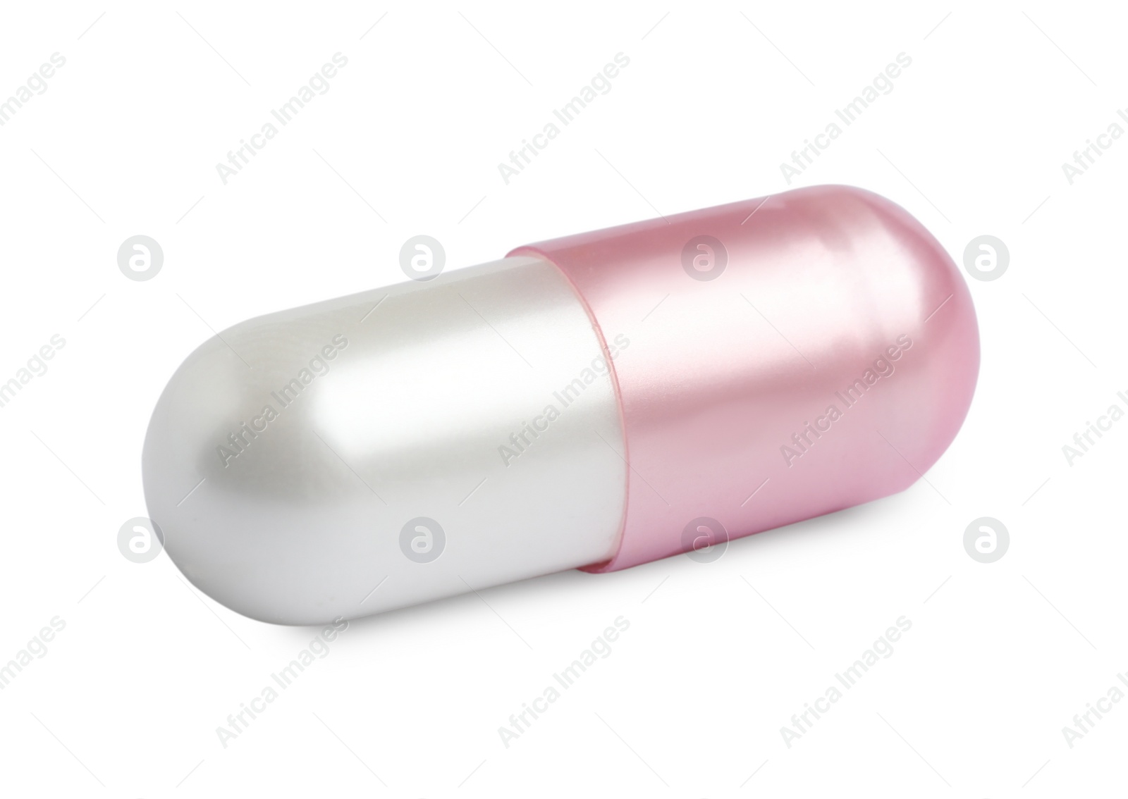 Photo of One pill on white background. Medicinal treatment