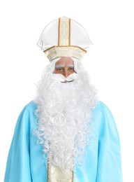 Photo of Portrait of Saint Nicholas on white background