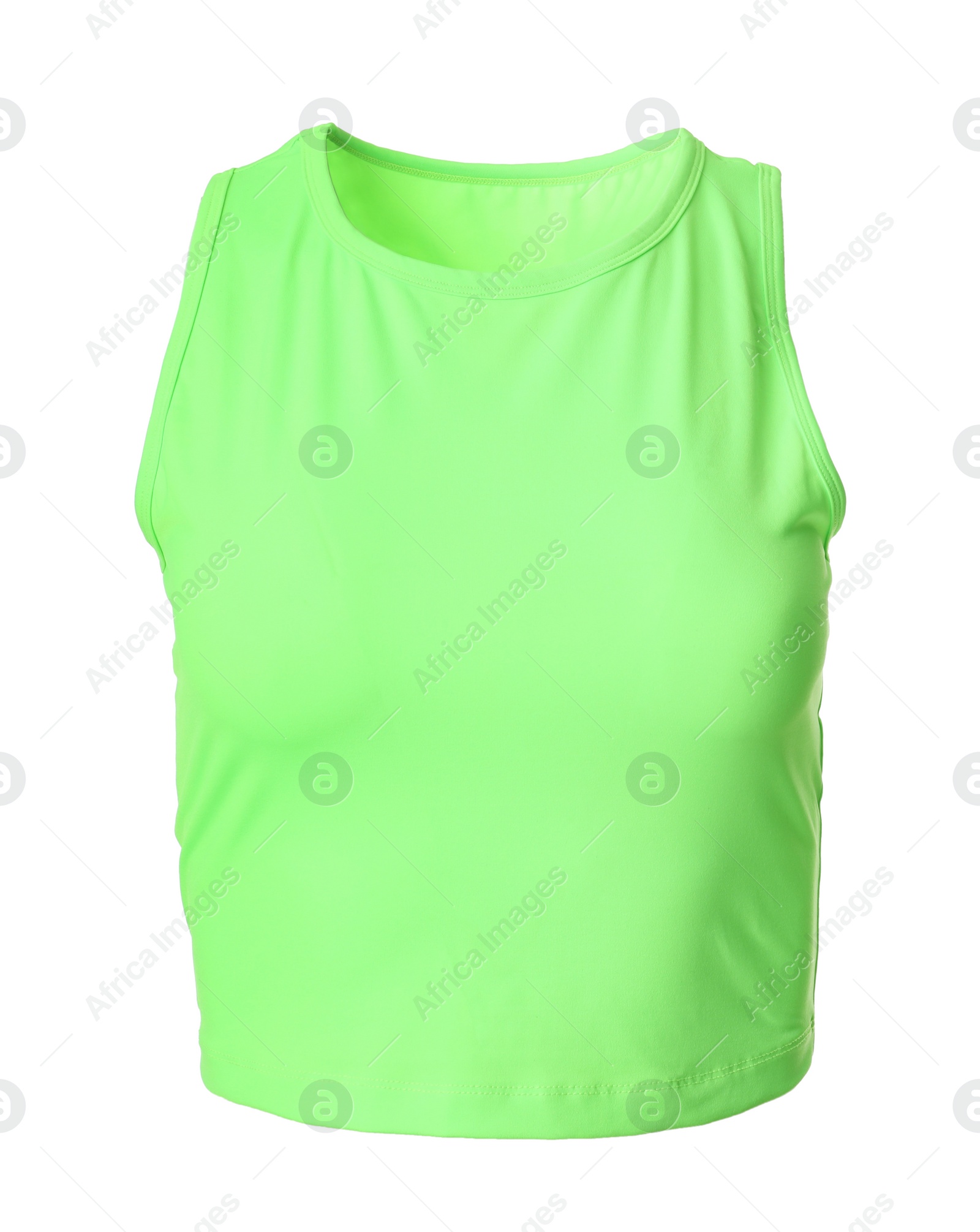 Photo of Green women's top isolated on white. Sports clothing