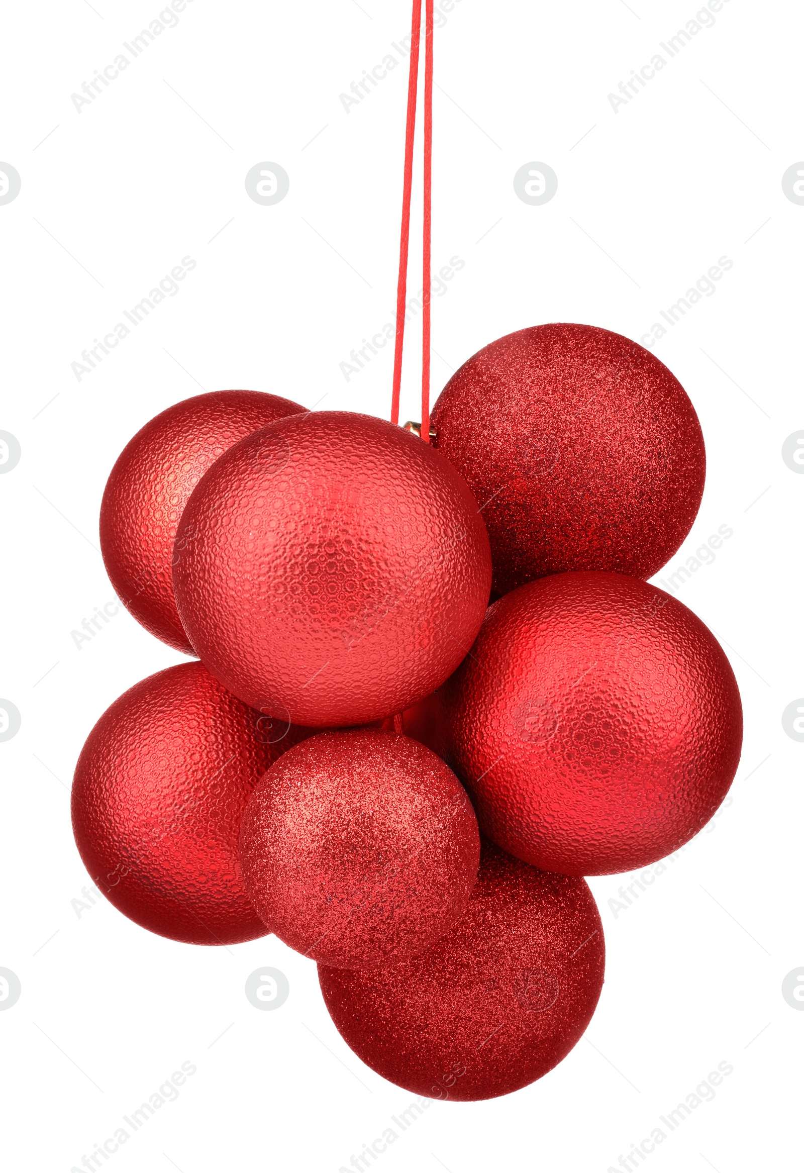 Photo of Beautiful red Christmas balls isolated on white