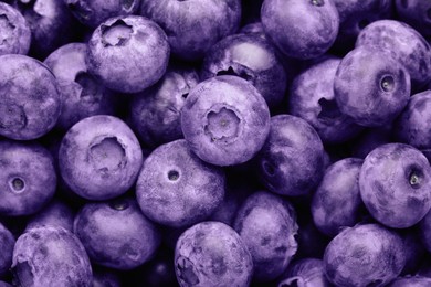 Image of Tasty fresh ripe blueberries as background, top view