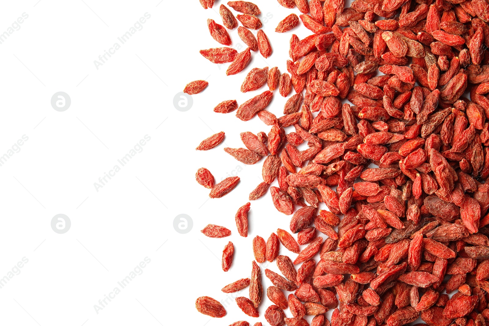 Photo of Pile of dried goji berries on white background, top view