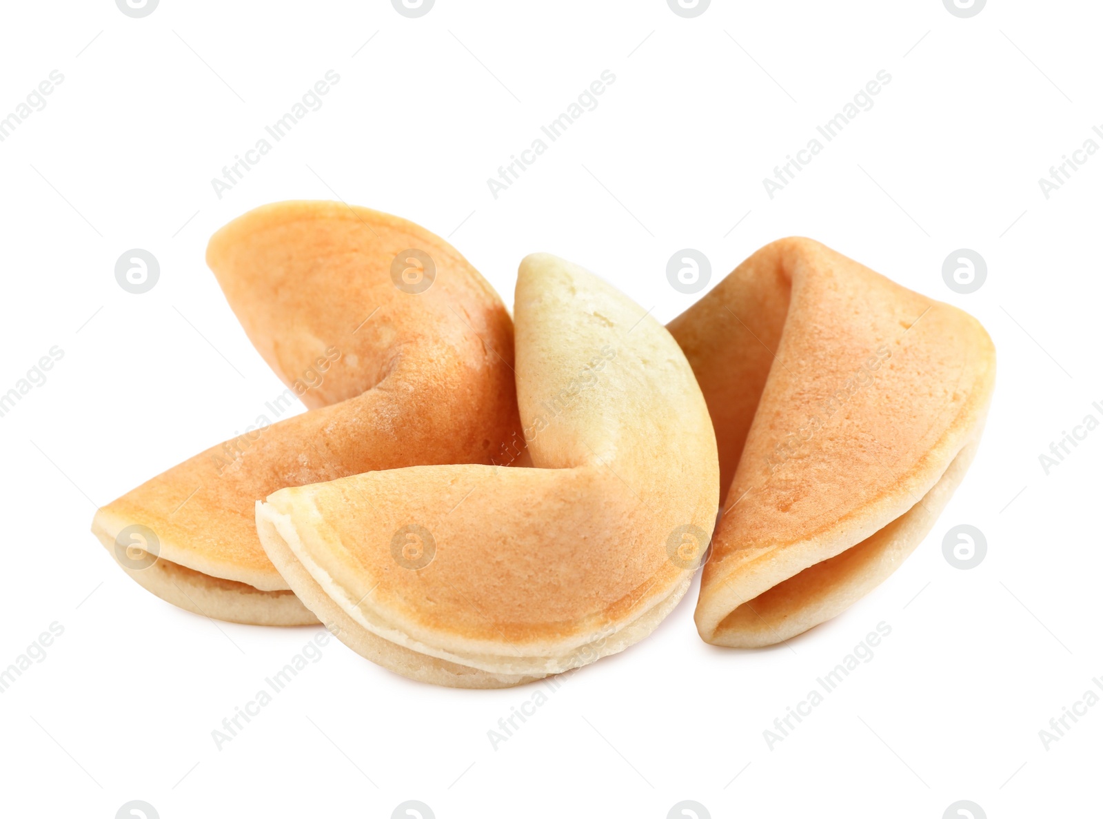 Photo of Tasty traditional fortune cookies on white background