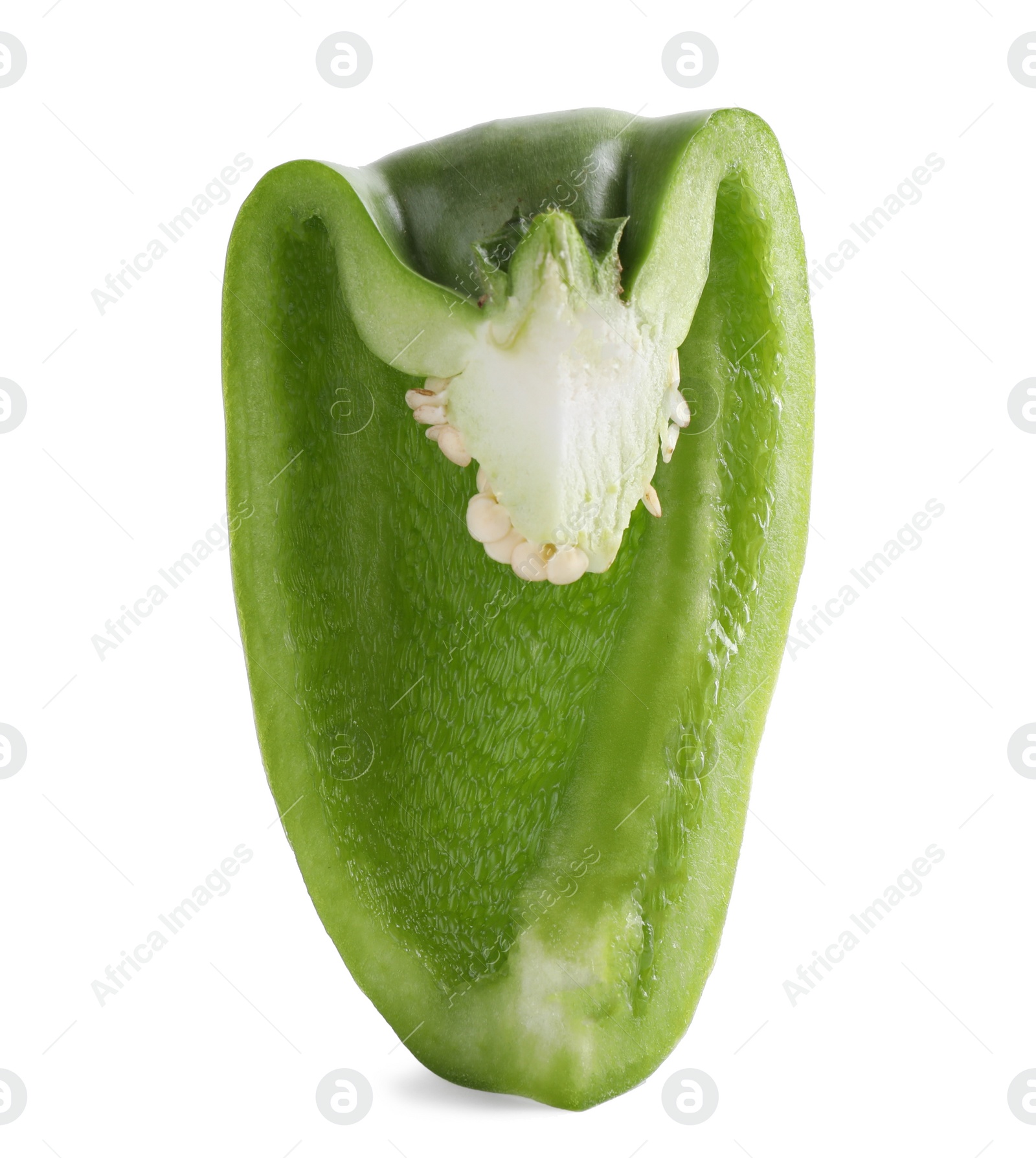 Photo of Cut green bell pepper isolated on white