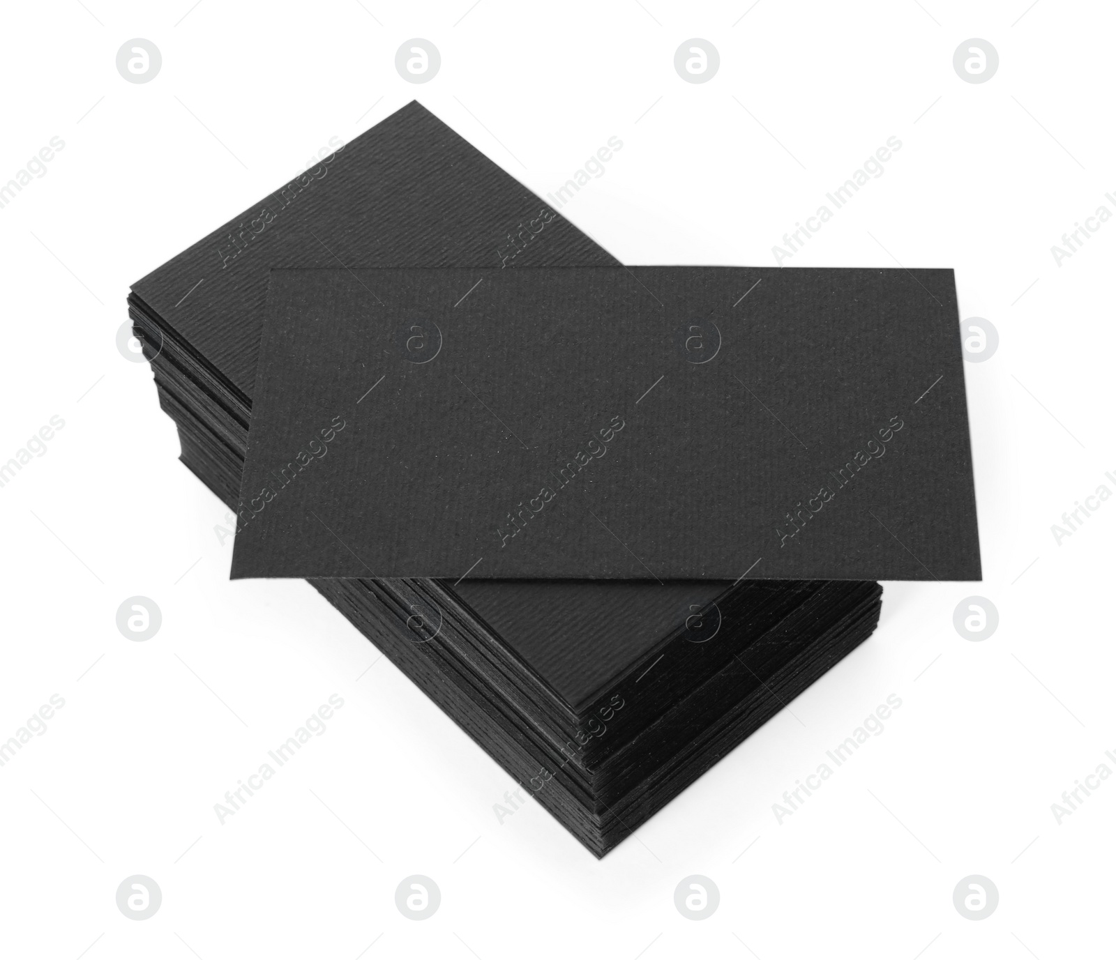 Photo of Many blank black business cards isolated on white. Mockup for design