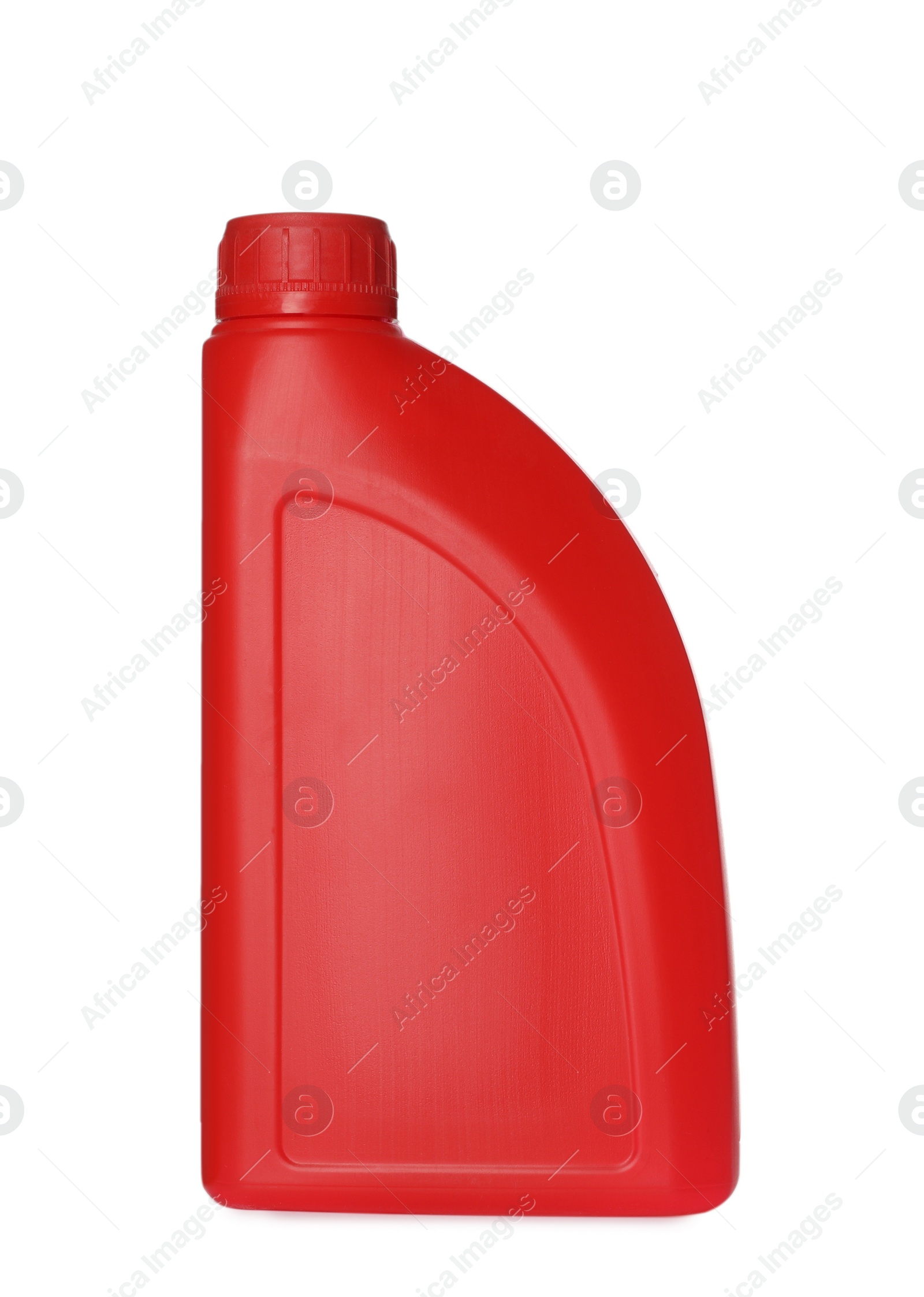 Photo of Motor oil in red container isolated on white