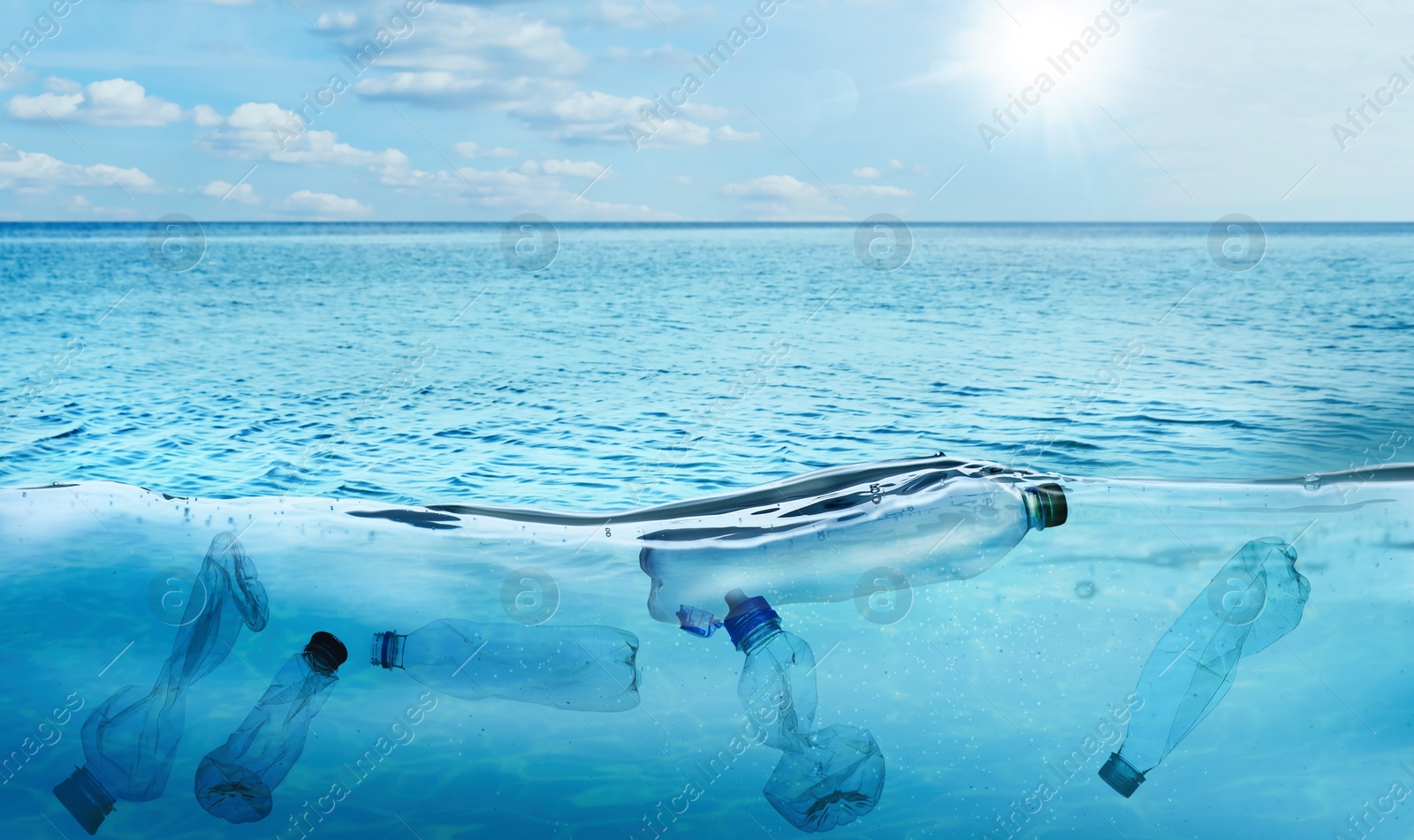 Image of Plastic garbage in ocean. Marine pollution 