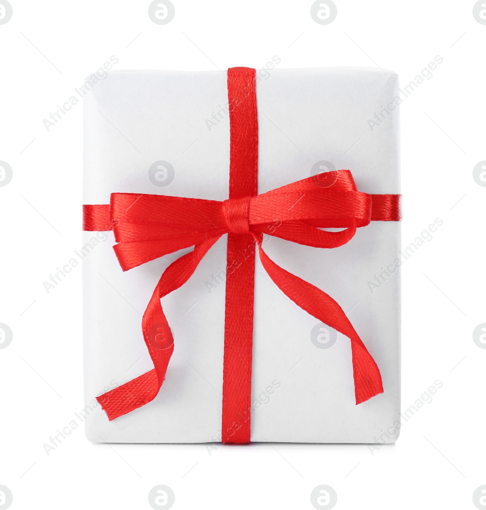 Photo of Beautiful gift box with red bow isolated on white