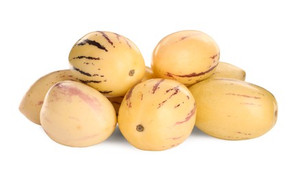 Fresh ripe pepino melons on white background