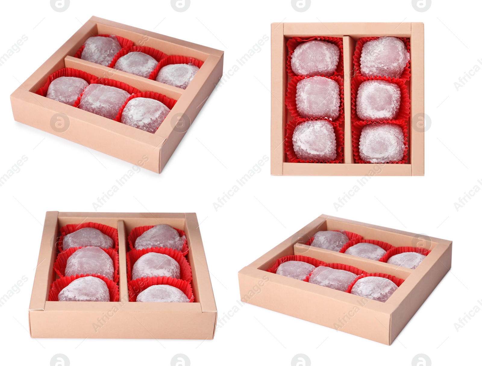 Image of Set with with delicious mochi on white background 