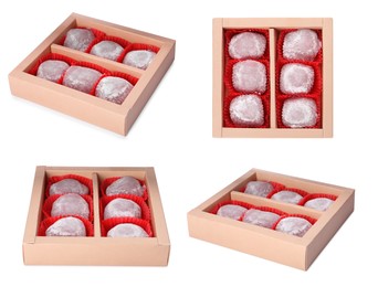 Image of Set with with delicious mochi on white background 