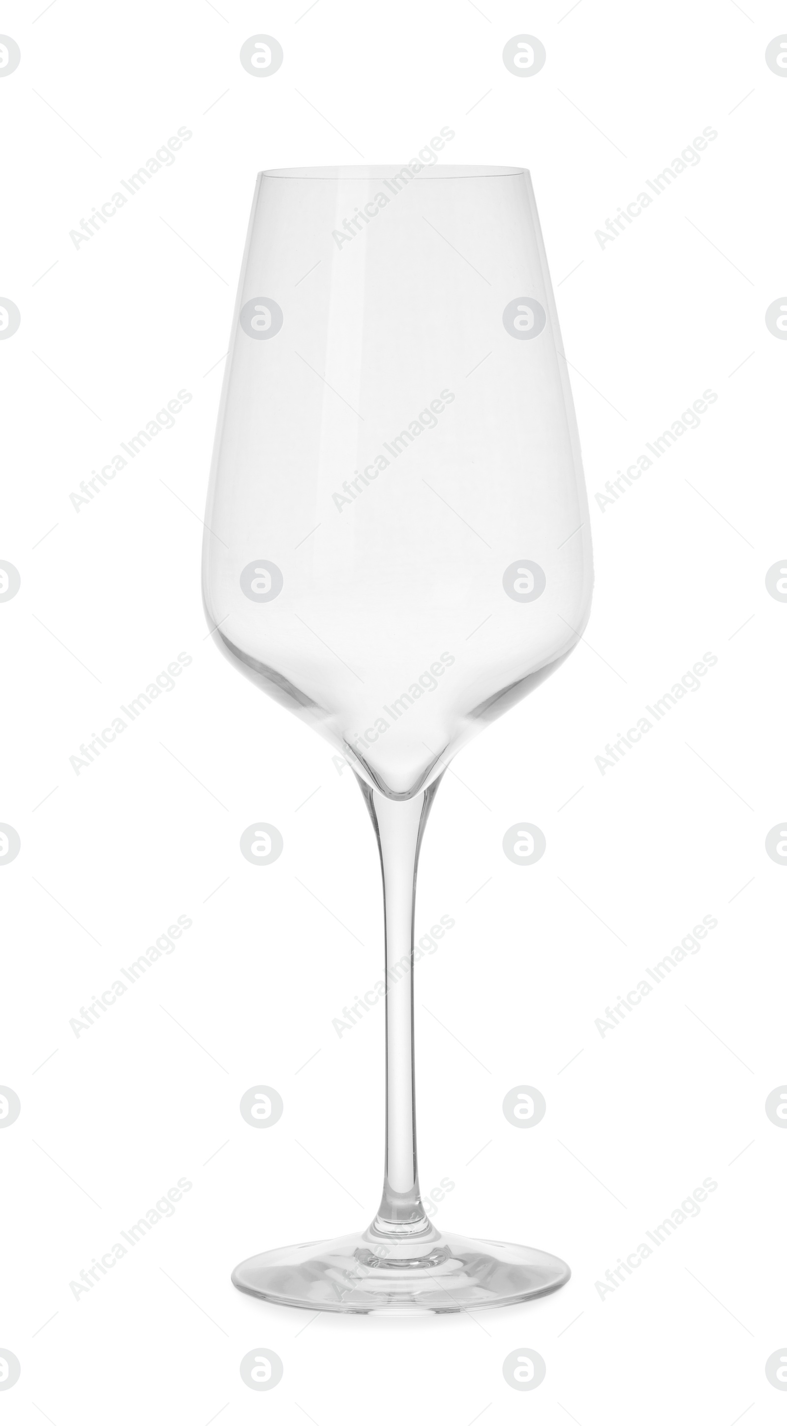 Photo of One stylish clean wine glass isolated on white