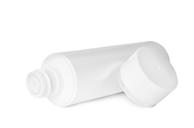 Photo of Bottle of luxury body lotion isolated on white