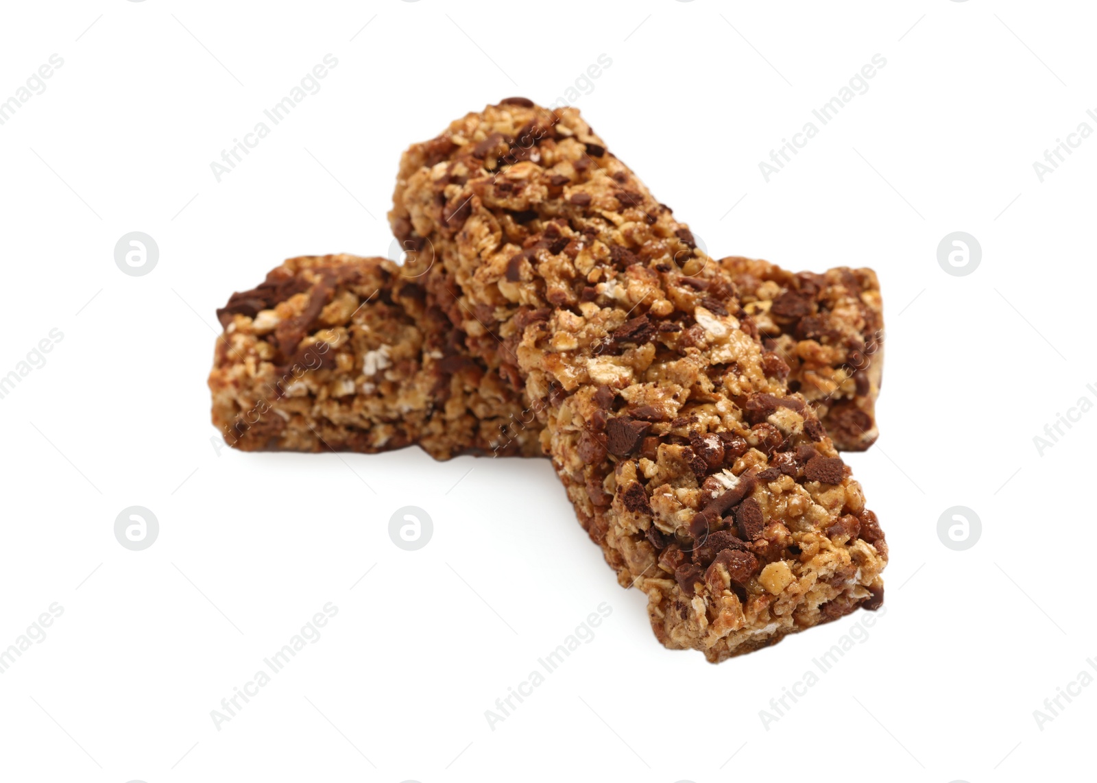 Photo of Two tasty granola bars isolated on white