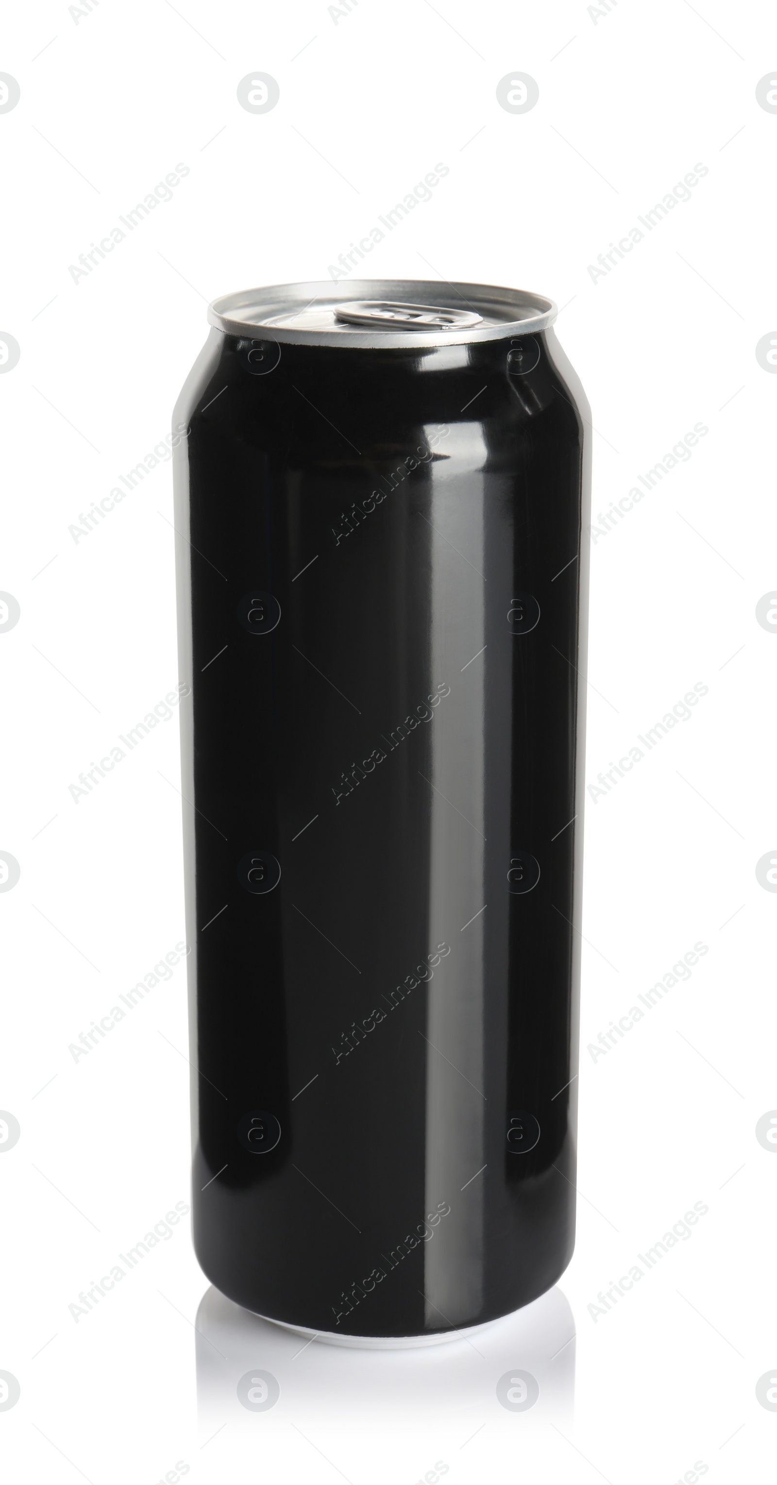 Photo of Black aluminum can isolated on white. Mockup for design